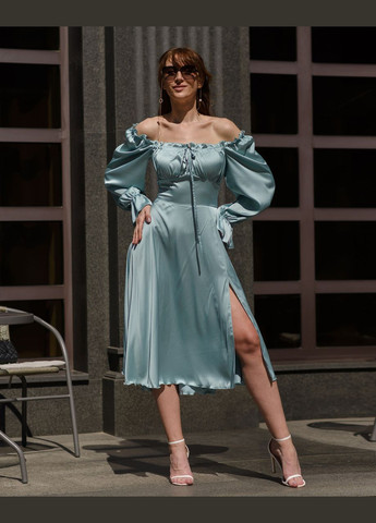 Голубое женское платье миди из шелка армани тиффани Maybel