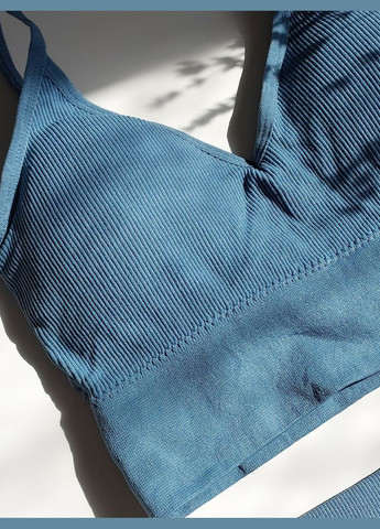 Светло-синий демисезонный комплект белья женский в рубчик топ бюстгальтер трусики honey fashion accessories l/xl ярко-синий (2-74) No Brand