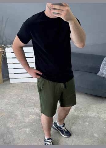 Оливковый (хаки) летний летний комплект crocs хаки шорты и черная базовая футболка Vakko