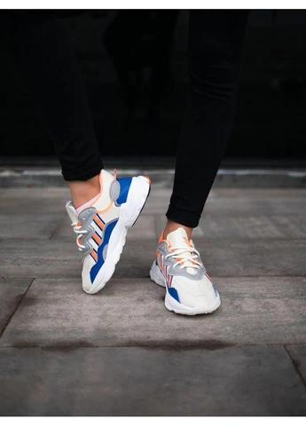 Білі кросівки чоловічі adidas ozweego adiprene pride white blue orange адідас озвіго білі демісезон No Brand