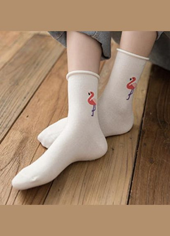 Светло-коричневые носки женские, высокие с фламинго, хлопковые 35–40р белые (335868492)