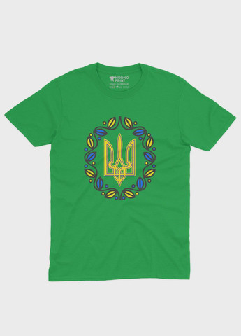 Зеленая демисезонная футболка для девочки с патриотическим принтом гербтризуб (ts001-2-keg-005-1-052-g) Modno