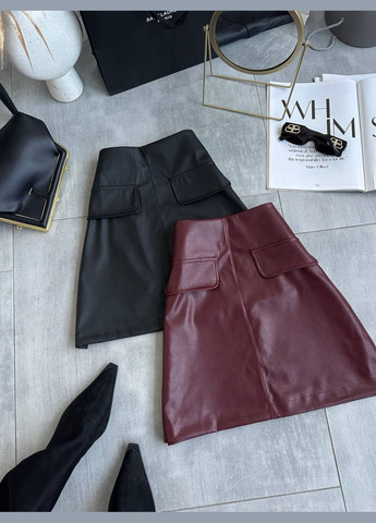 Базова спідниця довжини міді з еко-шкіри Adelante (318531076)