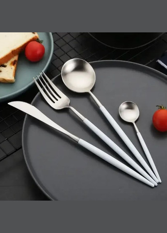 Вилка столовая серебряного цвета с белой ручкой из нержавейки. Приборы для ресторанов и дома REMY-DECOR (293152569)