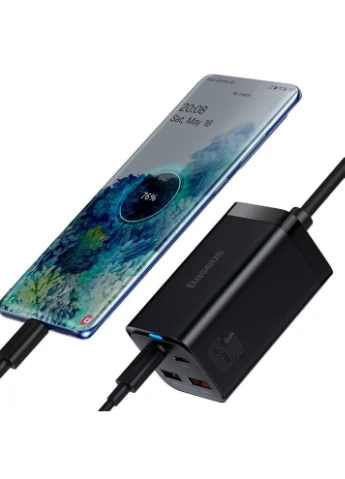 МЗП GaN3 Pro 65W (2 Type-C + 2 USB) + Кабель Type-C to Type-C 100W (1m) black Baseus (322245552)