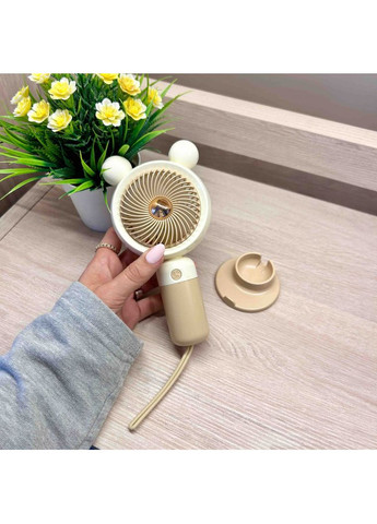 Ручной аккумуляторный мини вентилятор с ушками подставкой для телефона 3 режимами зарядка USB Бежевый No Brand (361385291)