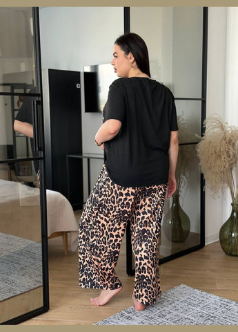 Комбінована всесезон стильна піжама з леопардовим принтом футболка + штани No Brand