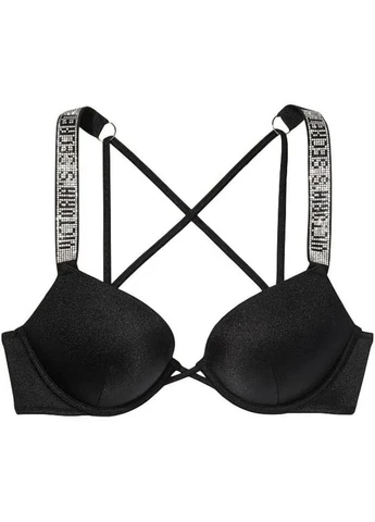 Чорний купальник зі стразами shine strap bombshell add-2-cups push-up чорний Victoria's Secret
