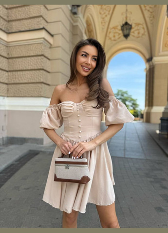 Бежевое кэжуал платье N.Family однотонное