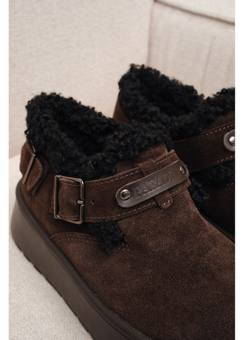 Женские короткие угги из шоколадной натуральной замши с опушкой в тон на высокой подошве с застёжкой (отшив 3 дня) Paradize (365756004)