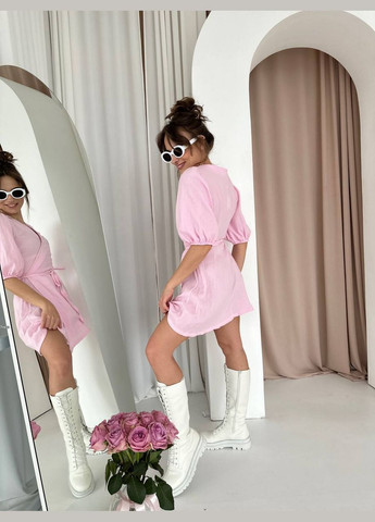 Рожева мусліновий сарафан на запах рожевого кольору 33328 на запах Fashion однотонна