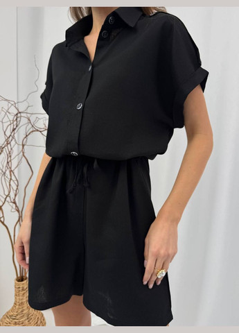 Комбінезон жіночий Україна комбінезон-шорти однотонний чорний повсякденний льон