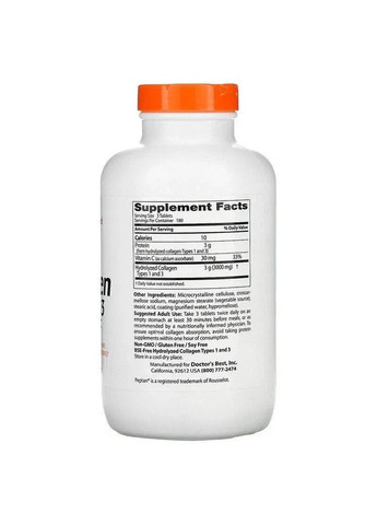 Коллаген 1 и 3 типа Collagen Types 1&3,, 540 таблеток Doctor's Best (361115819)