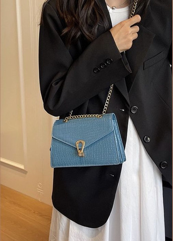 Женская классическая сумка 3120-6585 через плечо кросс-боди на цепочке рептилия голубая No Brand (296008240)