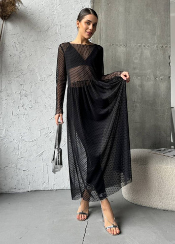 Черное повседневный прозрачное платье меди с длинным рукавом Україна