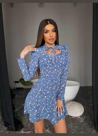 Сіро-голубий кежуал міні сукня в квітковий принт Adelante з квітковим принтом