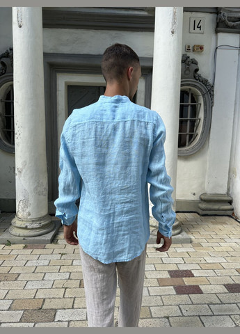 Светло-голубой классическая, повседневный, праздничный рубашка однотонная Puro Lino