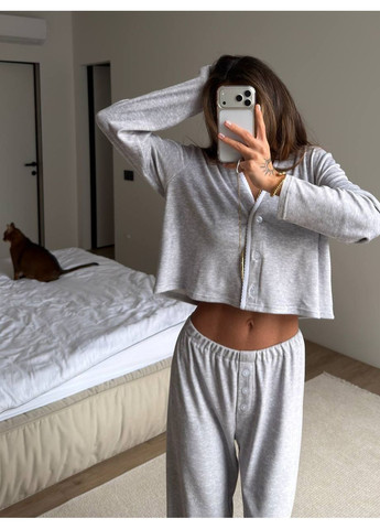 Сіра зимня жіноча піжама трійка сорочка + топ + брюки Asi.Store.ua