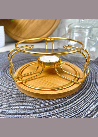 Золотистий свічник на дерев'яній підставці для підігріву чайника No Brand (307501919)