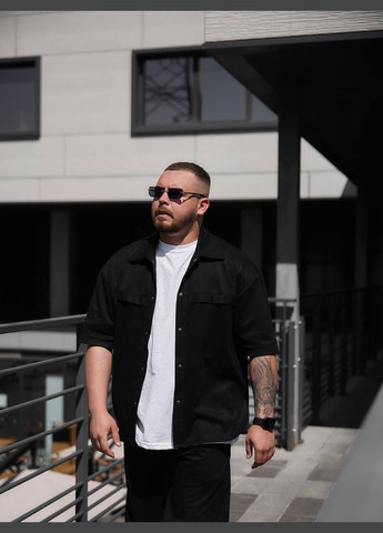 Чорний літній трендовий літній костюм з шортами, з сорочкою No Brand