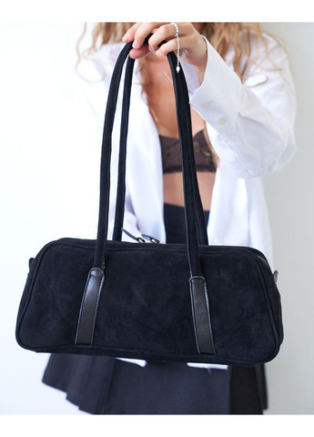 Жіноча сумка з довгими ручками з натуральної замшевої шкіри чорного кольору «Alexa» WeLassie (371882654)