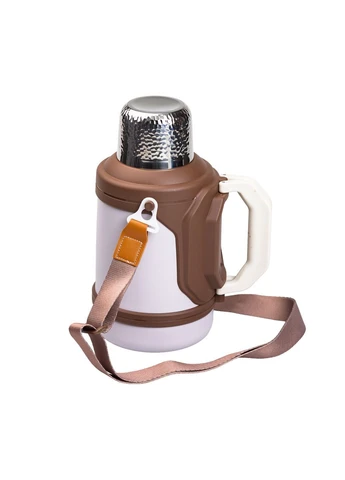 Термос для туризму Vacuum Cup 1,5 л з фліп кришкою та складаними ручками, коричневий Yiwu HP-14-21W No Brand (363978595)