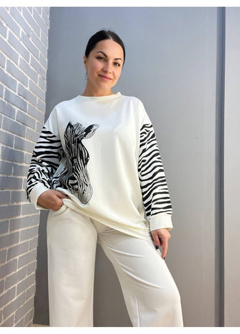 Костюм женский 6030-4827 реглан удлиненный зебра камни и брюки палаццо широкие LSK (304291630)