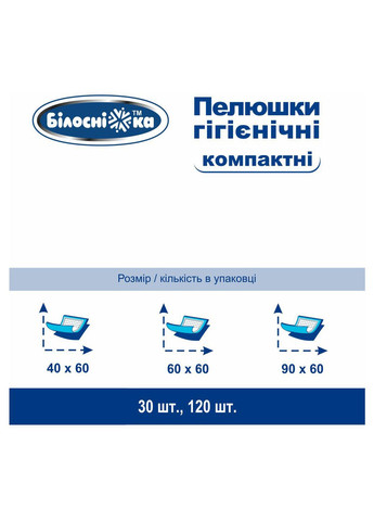 Пелюшки гігієнічні Компактні, 60х60 см, 120 шт. Білосніжка (328309294)
