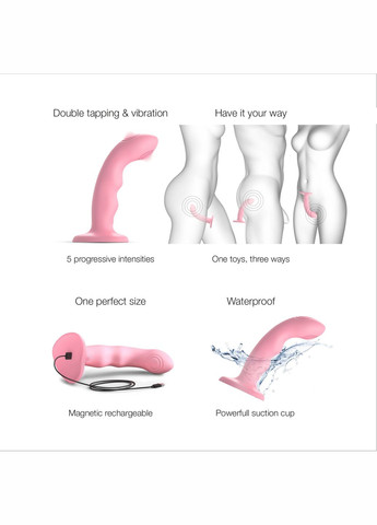 Насадка для страпона с двойной пульсацией точечной TAPPING DILDO WAVE – CORAL PINK Strap-On-Me (297202253)