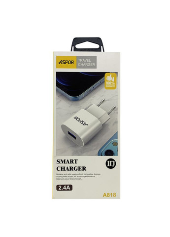 Мережевий зарядний пристрій A818 Plus (1USB/2.4A)- білий Aspor (368561035)