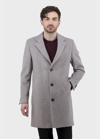 Светло-серое демисезонное Мужское среднее шерстяное пальто с вискозой, английский воротник, прямой крой, классический стиль Simoni (светлосерый, ), 47254 No Brand