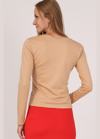 Бежевый женский трикотажный свитшот с горловиной лодочка. однотонный (321964638)