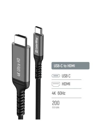 Кабель HDMI (M) - Type-C (M), 2 м, Black,, 4K / 60 Гц (CW-CBCHD077-BK) Colorway (370619240)