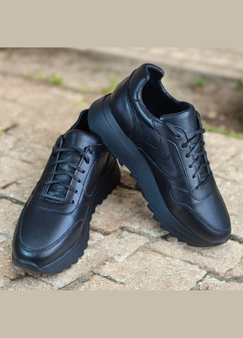 Женские кожаные черные кроссовки на платформе танкетке осенние осенние Весна. No Brand чёрные всесезоны (316258812)