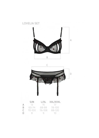Черный демисезонный сексуальный комплект с поясом для чулок lovelia set black - cherrylove Passion