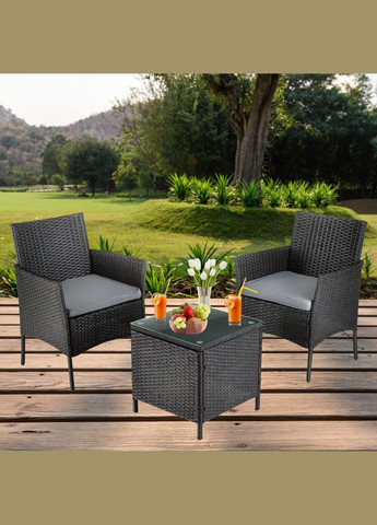 Садові меблі LUXURY стіл та 2 стільці чорно-графітові Outtec (303126680)