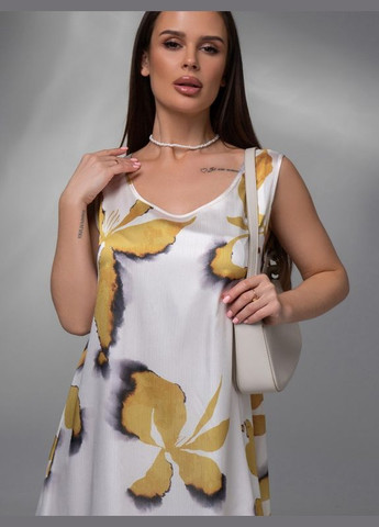 Гірчична сукня 14616 біло-гірчична ISSA PLUS однотонна