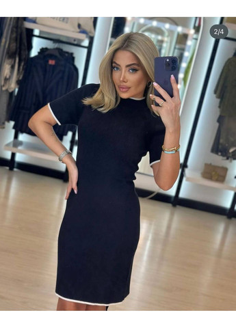 Чорна ділова жіноча трикотажна сукня-футляр із контрастними вставками футляр Україна однотонна
