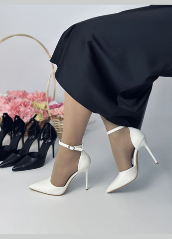 No Brand Жіночі білі туфлі з ремінцем на шпильці еко шкіра туфлі-човники білий з, — всесезон (322858144)