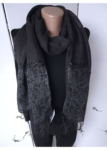 Шарф-палантин женский в растительный белый узор весна-осень 170х49 см No Brand (368820992)