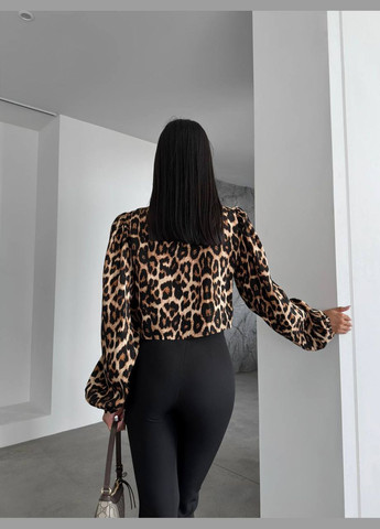 Коричневая трендовая леопардовая блузка из натуральной ткани которую можно носить 2-мя способами, блуза в одном размере 42-46 No Brand 106