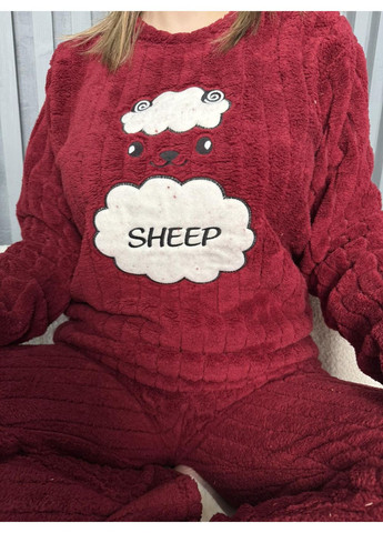 Червона зимня піжама пухнаста жіноча з кофтою та штанами, туреччина кофта + брюки Sude