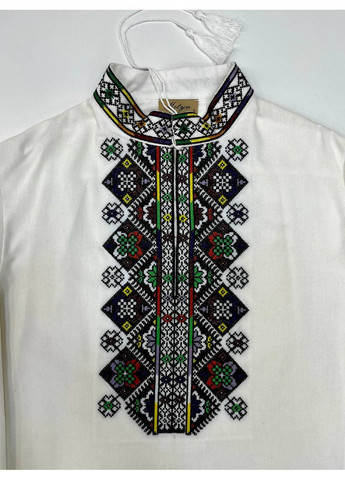 Белая белая льняная мужская вышиванка мозаика MOTYV узор орнамент лен (361361115)