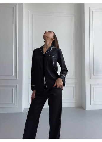 Чорна всесезон жіноча піжама | чорна сорочка + брюки Vital-Textile 1262