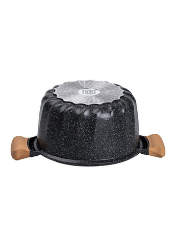 Алюмінієва каструля об'ємом 5 літрів з кришкою Ø 24 см з мармуровим антипригарним покриттям чорна HP-4-433B MGC (370800672)