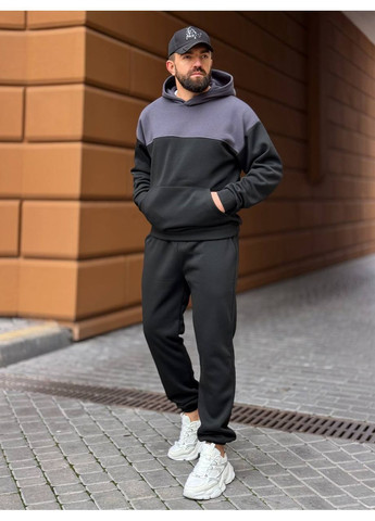 Черный мужской теплый костюм из тринитки брючный No Brand