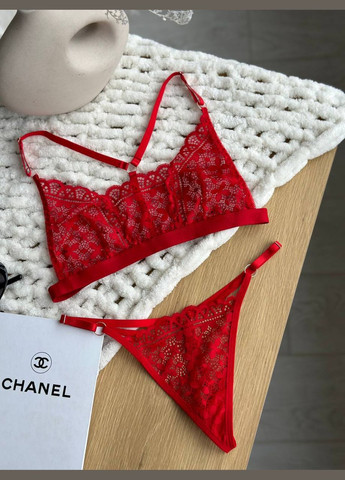 Красный комплект женского белья базовый кружевной Simply sexy