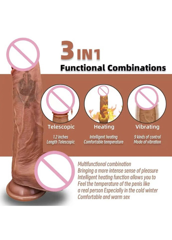 Вібратор реалістичний фалоімітатор телескопічний 3в1 на присосці з функціями підігріву, вібрації та рухів China (328925840)