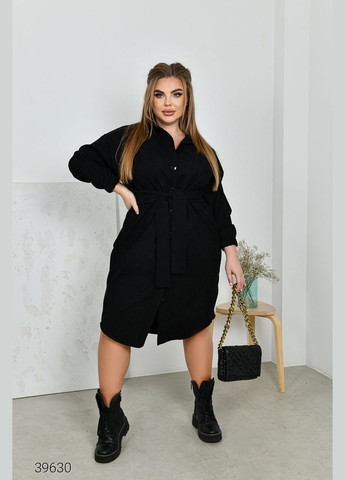 Черное повседневный платье-рубашка из микровельвета рубашка Liton