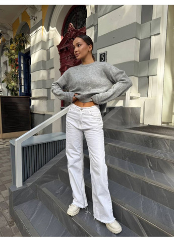 Серый демисезонный стильный укороченный свитер с боковыми разрезами, турция. GD/GL Модний простір